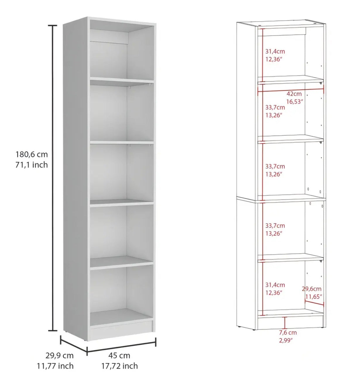 Organizador 5 módulos blanco sin puertas